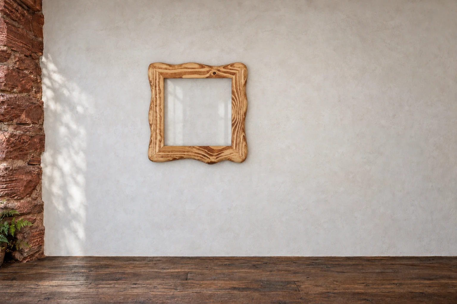 Kiefer · geschwungene Ringe. Die Linien dieser Kiefer laufen in weiten Bögen um das Bild. Ich habe alle Ecken gerundet und unten etwas mehr Holz stehen lassen. An der Galeriewand.